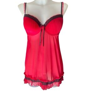 La Vie En Rose Elegant Red and Black Women's Babydoll Lingerie Large
